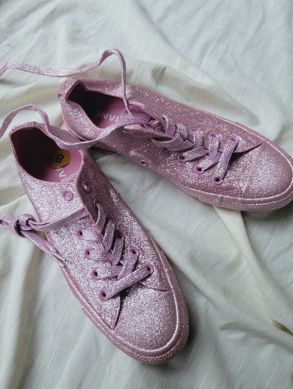 Converse Pink Glitter Low-Top Sneakers Chucks Kicks Nwob Pls See All Pics - Picture 14 of 14